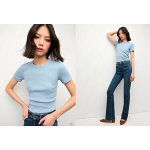 Veronica Beard Women's Pruitt Tee Ribbed Fitted Tee Shirt Smoke Blue XXS NWT 158